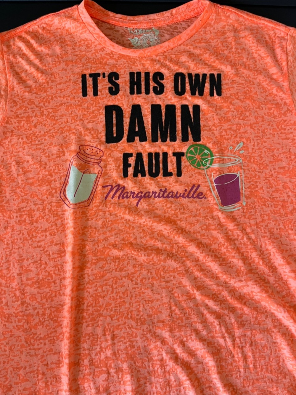 Margaritaville Neon Orange Graphic Tee with Black Text
